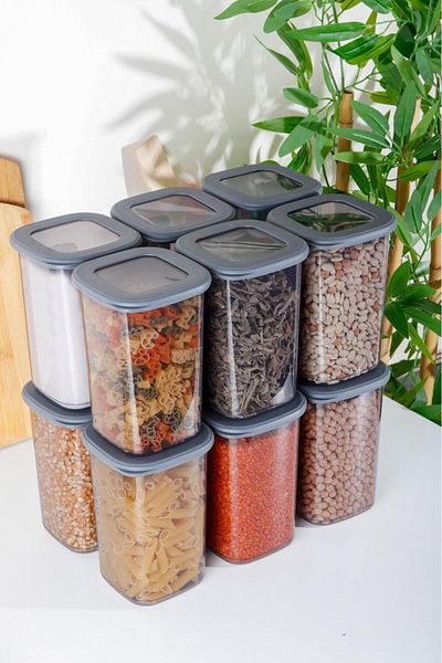 HOMENIVA Set of 12 Square Food Storage Containers - Medium Size 1.3 Liters - Anthracite