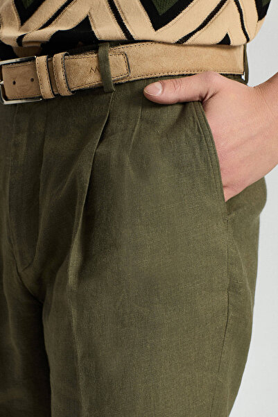 Hemington Pure Linen Khaki Pleated Shorts