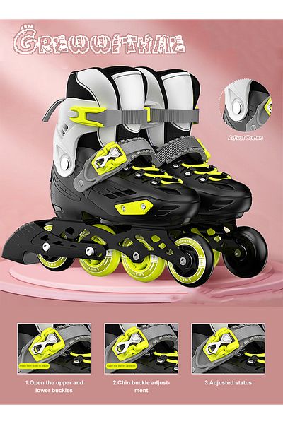 Ma Baby Kids Adjustable Inline Skate Roller Skates with Light Up Wheels Adjustable Inline Skates
