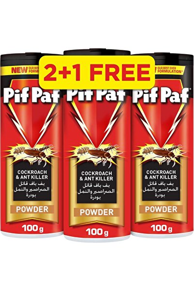Pif Paf مسحوق قاتل للصراصير والنمل، حشرات زاحفة، 3 × 100 غرام، عبوة من 3 قطع