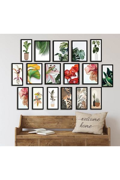 OneMina 17 bucăți (7 AD. 15X20-10 AD. 10X20) Set de poster de pictură cu tematică de plante MDF cu imprimare UV - Set-125-127