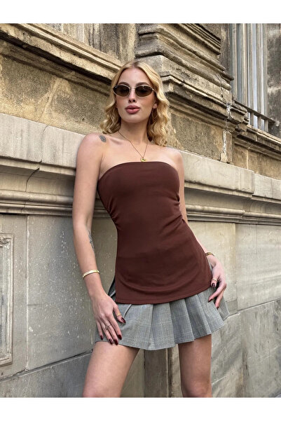 hazelin Γυναικεία μπλούζα Champion Mold Καφέ Στράπλες HZL24S-ZK13091