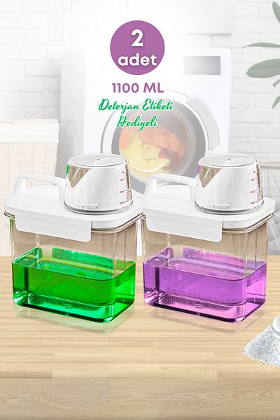 GRİMOR Life 2 Pieces Leakproof Storage Liquid Powder Detergent Food Storage Box - Scale Detergent Box 1100 ml