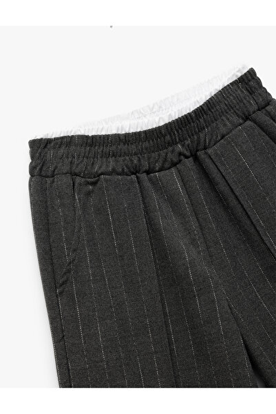 Koton Viskon Karışımlı Beli Lastikli Kontrast Detaylı Geniş Paça Çizgili Pantolon