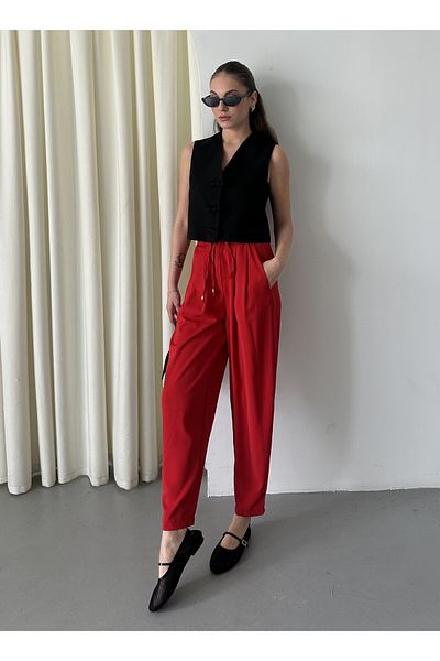 Laluvia Rote plissierte Hose mit elastischem Bund – 51111