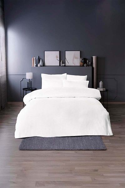Altınbaşak Set cuvertură dublă din satin jacquard diamant alb (6 bucăți)