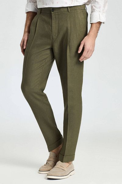 Hemington Pure Linen Khaki Pleated Pants