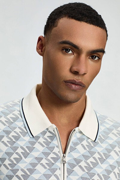 Hemington Silk Cotton Blend Geometric Pattern Light Blue Knitwear Polo
