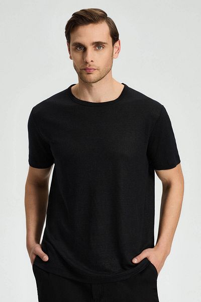 Hemington Pure Linen Black Crew Neck T-Shirt