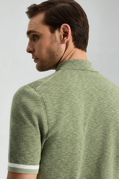Hemington Pure Cotton Sleeves Stripe Detail Dark Green Knitwear Polo