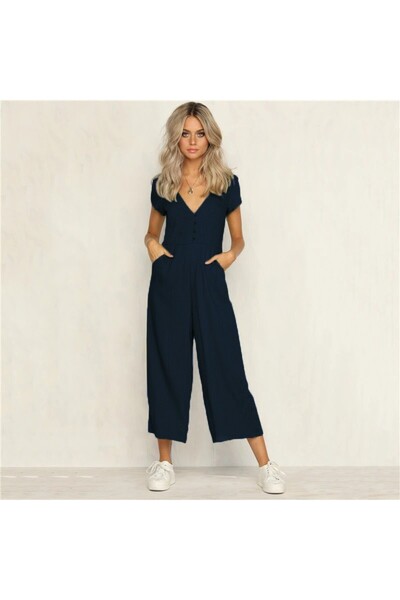 Toridas Bürümcük Daily Summer V-Neck Short Leg Design Women's Jumpsuit