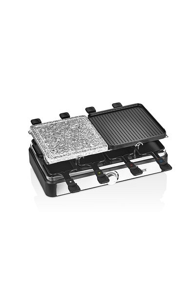 Zilan Gratar electric cu raclette Zilan ZLN8863, placa de piatra si placa de aluminiu, putere 1400 W, Gri