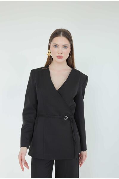 HM Model Kemerli Blazer Ceket Siyah