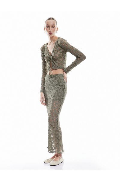Koton High Waist Slim Fit Midi Lace Pencil Skirt