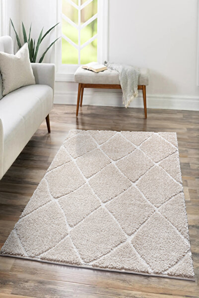 SARAZ HALI B109 Bej Kolay Kullanım Hav Toz Vermez Yumuşak Dokulu Uzun Tüylü M...