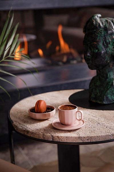 Kütahya Porselen 4 Piece Matte Pink 2-Person Espresso Coffee Set 85 Cc