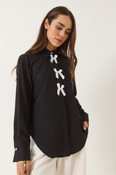 Bianco Lucci Női szalag részletes rejtett gombos hosszú ujjú ing 5754 60283110