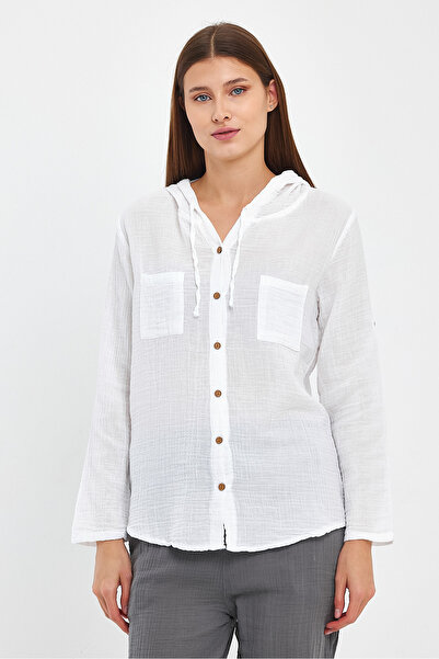 TCT TEKSTİL Kadın Gömlek - Müslin Kapüşonlu Gömlek - 1030