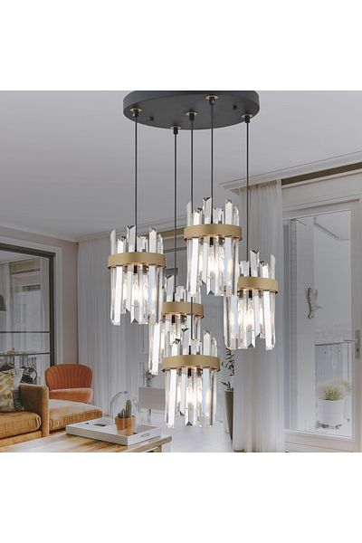 Apliqa Lustra Cristal HubRom, APATIT 3944-05Y-BL 50x80 cm 5xE27-60W Negru /Antiq