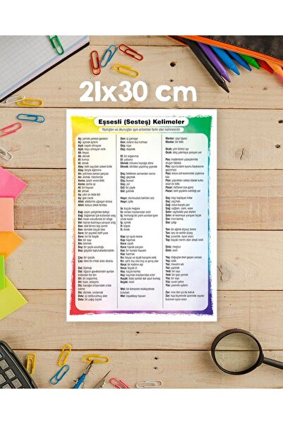 Ayışığı Dizayn 21x30cm Eş sesli Kelimeler(çok kullanılan) okul eğitim pvc kap...
