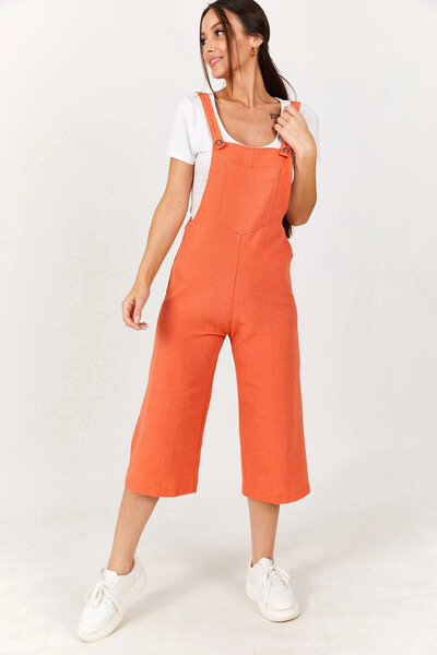 bacc Women's Orange Summer Gabardine Gardener Overalls with Front Pocket and Straps