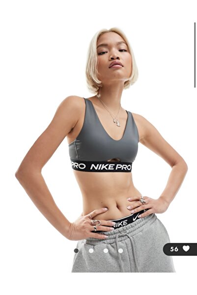 Nike Pro Indy Plunge Bra Sw Gri Kadın Sporcu Sütyeni