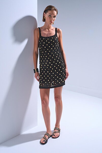 JOIN US Handcrafted Oyster Knitwear Lined Black Mini Dress