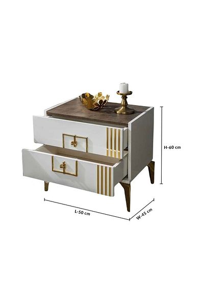 Danube Home طقم طاولة جانبية متعددة الاستخدامات من قطعتين من طاولات السرير الجانبية متعددة الاستخدامات - كريمي / ذهبي، الطول 50 سم × العرض 45 سم × الارتفاع 60 سم