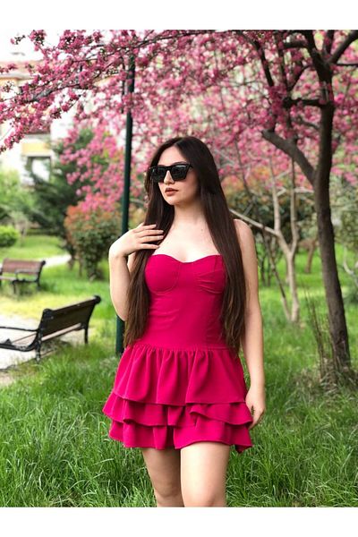 SEVENLINE Women's Strap Flounce Back Lace up Mini Dress