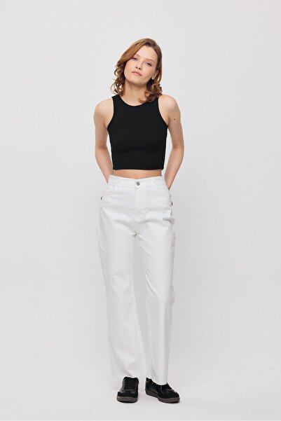 Rays Beyaz 12032 Paçası Kesik Straight Jean