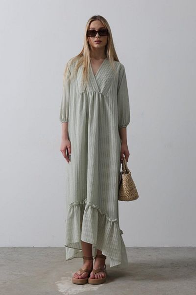 Kokosh moda Ριγέ Oversize Φόρεμα με V λαιμόκοψη - Χακί