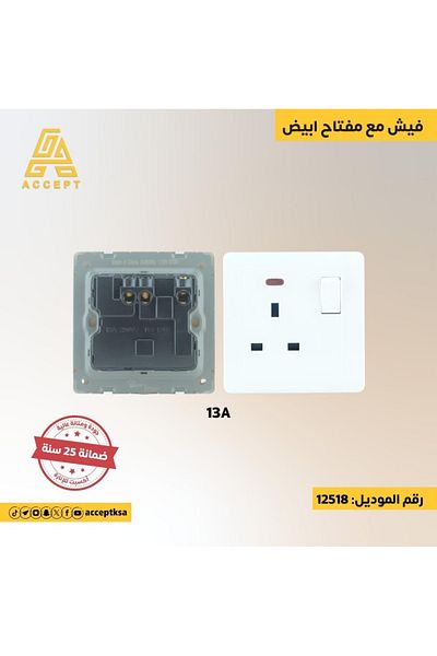 Generic فيش 13 امبير مع مفتاح باللون الأبيض