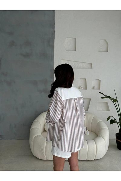Modayakamoz Gabardine shorts - gabardine - striped linen garnish jacket set - brown