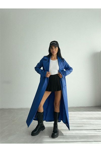 leyla sanat sanata yeni bir bakış açısı Leyla Sanat a New Perspective on Art Quilted Leather Trench - Blue