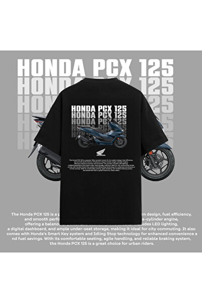 Edizen Honda PCX 125 Premium T-shirt Unisex Oversize %100 Pamuk Siyah