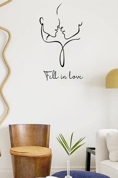 MIGNATIS ملصق حائط مكتوب بخط اليد Fell In Love للنساء والرجال مقاس 60 × 33 سم - أسود