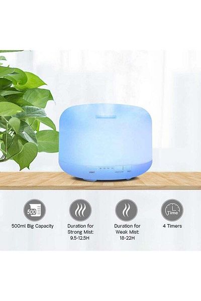 COOYA 7-Colour LED Light Portable Air Humidifier 500ml 17x12.5cm,For Bedroom,White