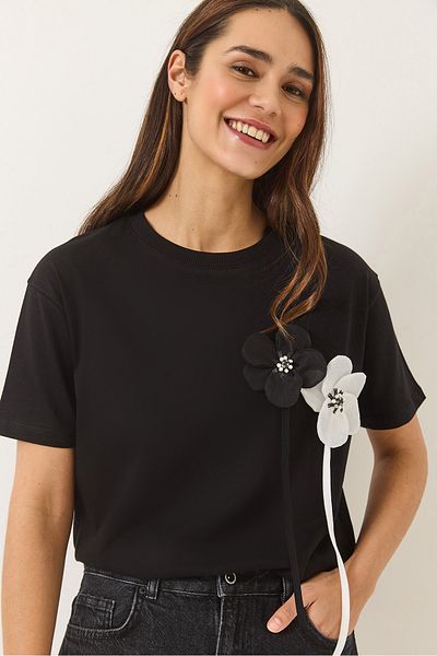 Bianco Lucci Tricou din bumbac cu mânecă scurtă pentru femei cu accesorii 60602041