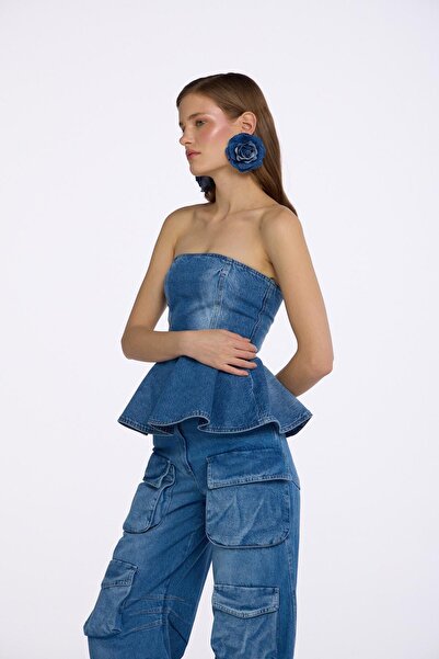 NOK İSTANBUL Bloom Serisi Peony Denim Büstiyer LİGHT BLUE