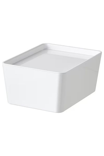 IKEA KUGGIS Box with Lid, White, 13x18x8 cm – Stackable Storage for Home & Bathroom