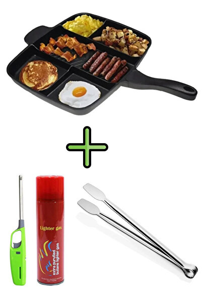 Camp Reyon Döküm Tava 5 Gözlü Granit Tava Beş Gözlü Tava Yapışmaz Tava 5 Bölmeli + Çakmak+ Çakmak Gazı + Maşa