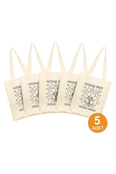 Çınar Bez Çanta Anneler Günü Baskılı Boyama Çantası | 5 adet