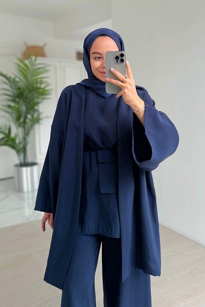 Ka Hijab Τριπλό Σετ με τσάντα Navy Blue