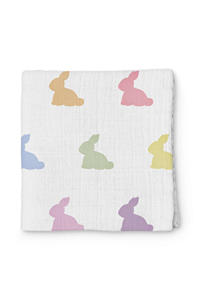 DEUX LAPINS 100% Cotton Muslin Baby Blanket - Rainbow Lapin 70X70 cm