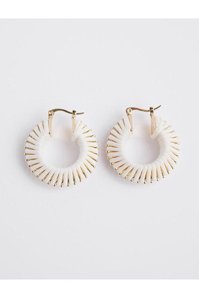 Jimmy Key Ecru Color Detailed Hoop Earrings