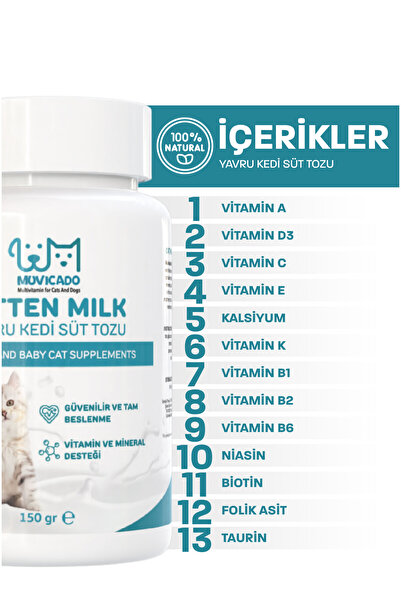 muvicado Yavru Kedi Süt Tozu - Anne Sütü Destekli Taurinli Yavru Kedi Süt Tozu Kitten Milk