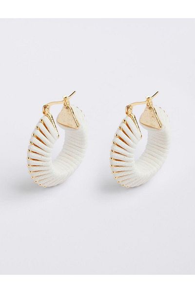 Jimmy Key Ecru Color Detailed Hoop Earrings