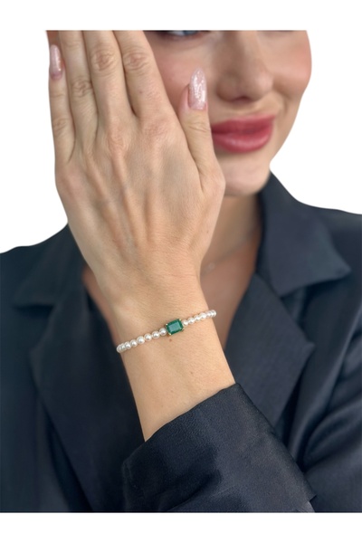 9Kmücevher İnci Tasarım Zümrüt Taş Altın Bileklik