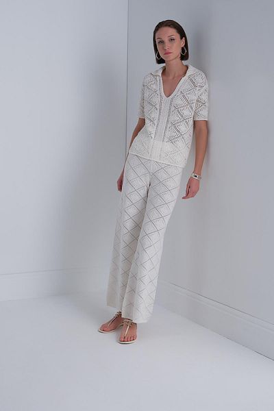 JOIN US Openwork Wide Leg Ecru Trousers