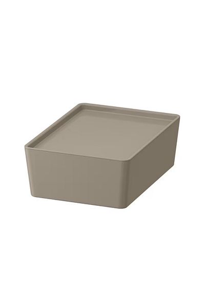IKEA KUGGIS Box with Lid, Dark Grey-Beige, 18x26x8 cm – Stackable & Versatile Storage